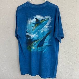 MENS GUY HARVEY OCEAN WASH GRAPHIC FISH SHIRT SIZE LARGE NICE